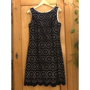 Sara Campbell eyelet A-line dress, navy and white